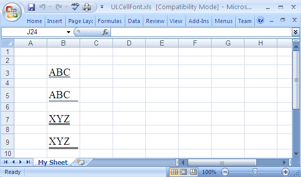 how to add underline in excel